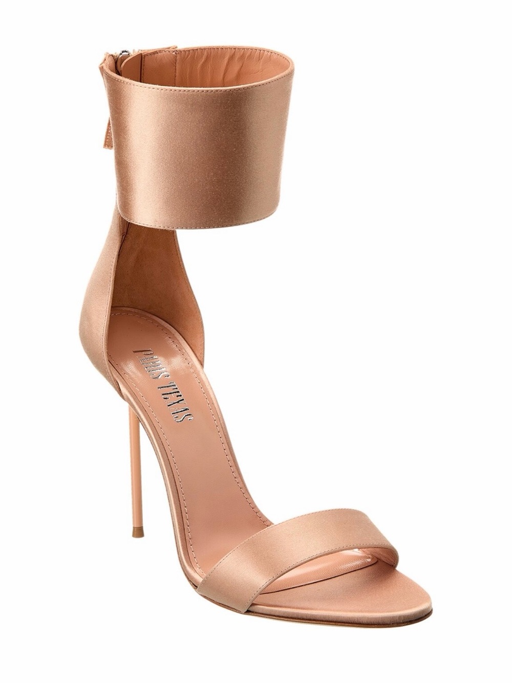 Paris Texas Satin Ankle-Cuff Stiletto Sandals in Rose Gold